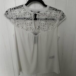 White House Black Market Cream Sleeveless Tie Front Blouse